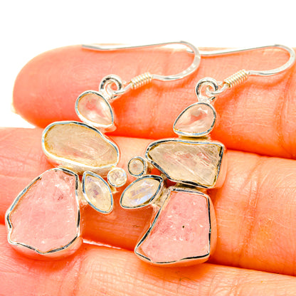 Rough rose quartz cluster drop earrings, 925 sterling silver hooks, pink stones