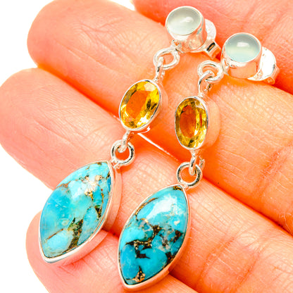 Kingman Mohave Turquoise Earrings handcrafted by Ana Silver Co - EARR430970