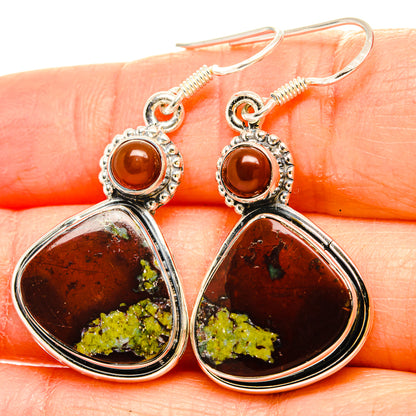 Sterling silver drop earrings with red round stone and teardrop jasper with yellow flecks