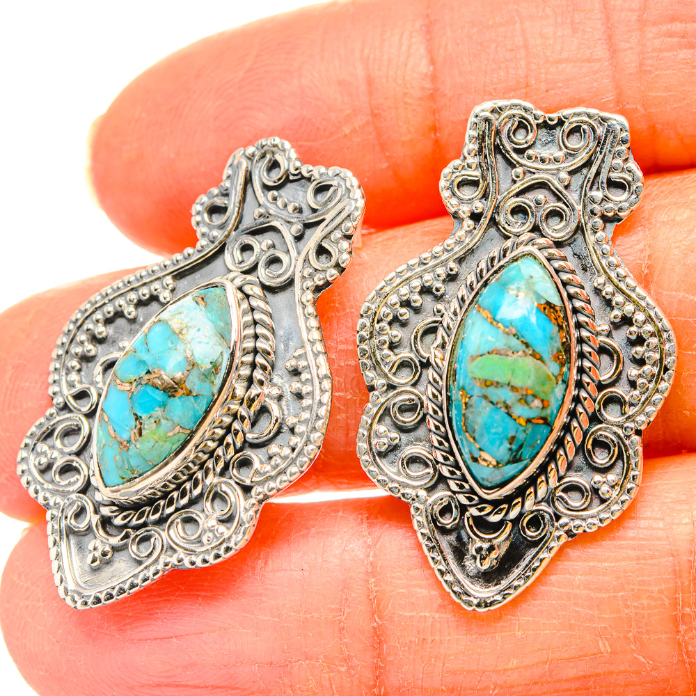 Turquoise oval drop earrings in ornate 925 sterling silver settings