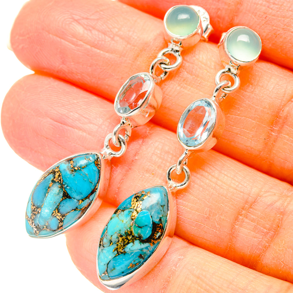 Blue Copper Composite Turquoise Earrings handcrafted by Ana Silver Co - EARR431023