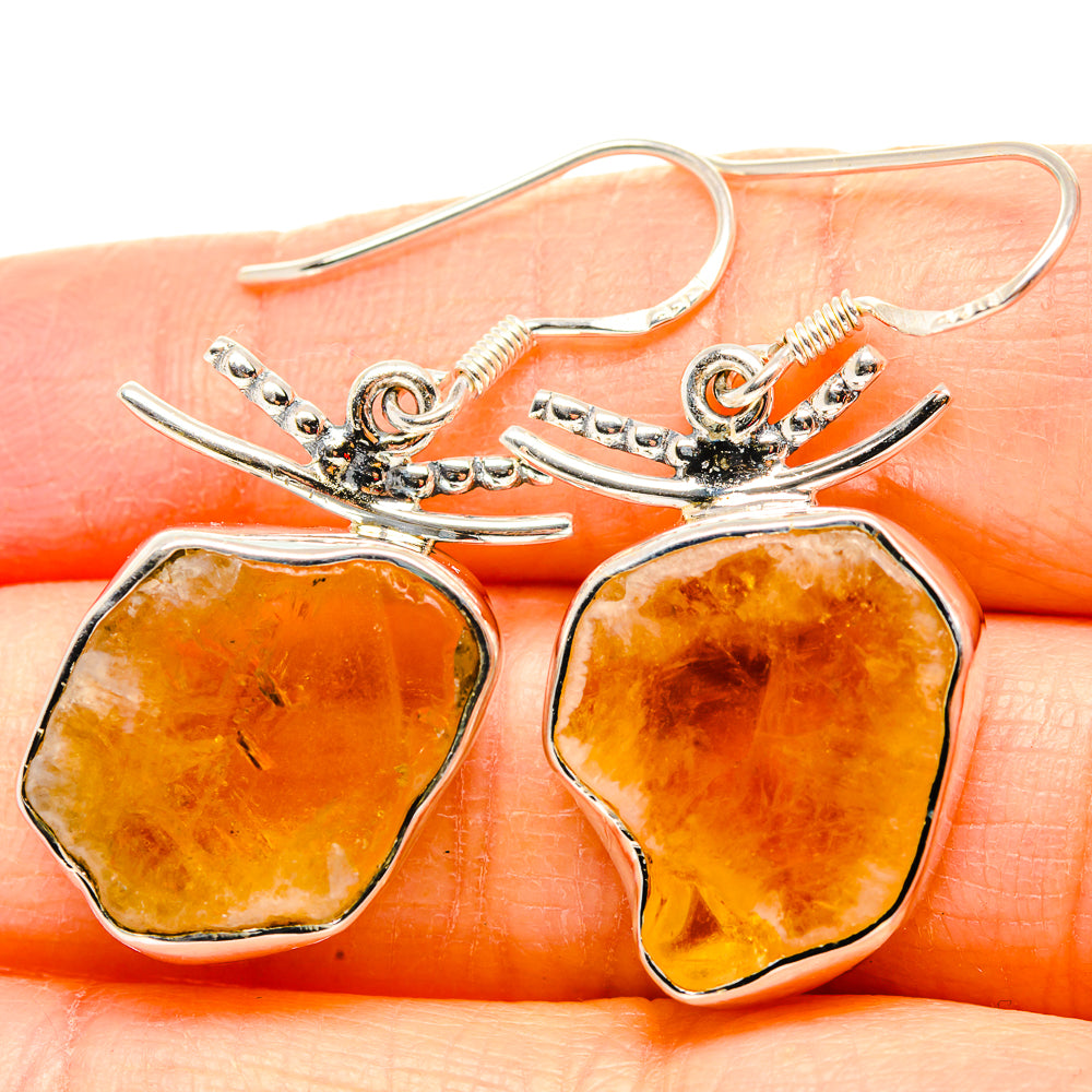 Rough citrine gemstone earrings with sterling silver hooks and amber orange stones