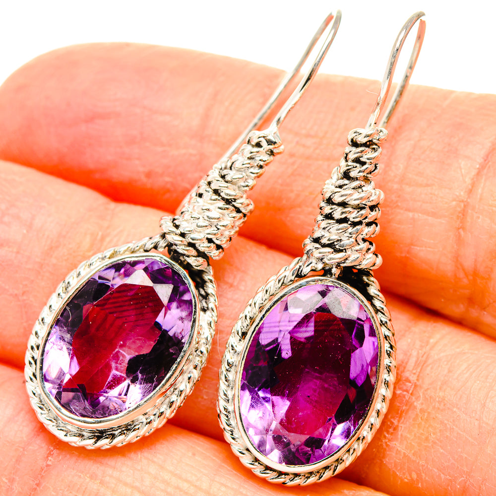 Faceted amethyst teardrop earrings in 925 sterling silver, purple stone on silver frame