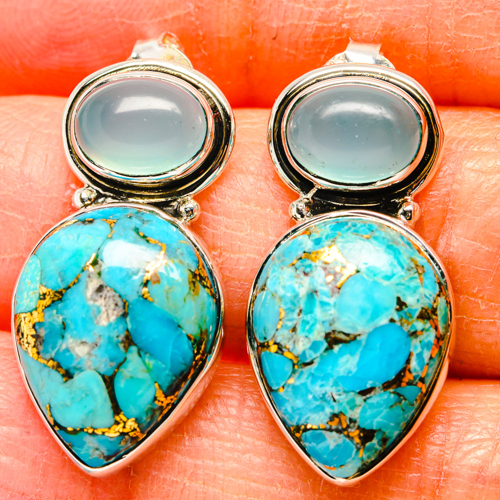 Blue Copper Composite Turquoise Earrings handcrafted by Ana Silver Co - EARR431052