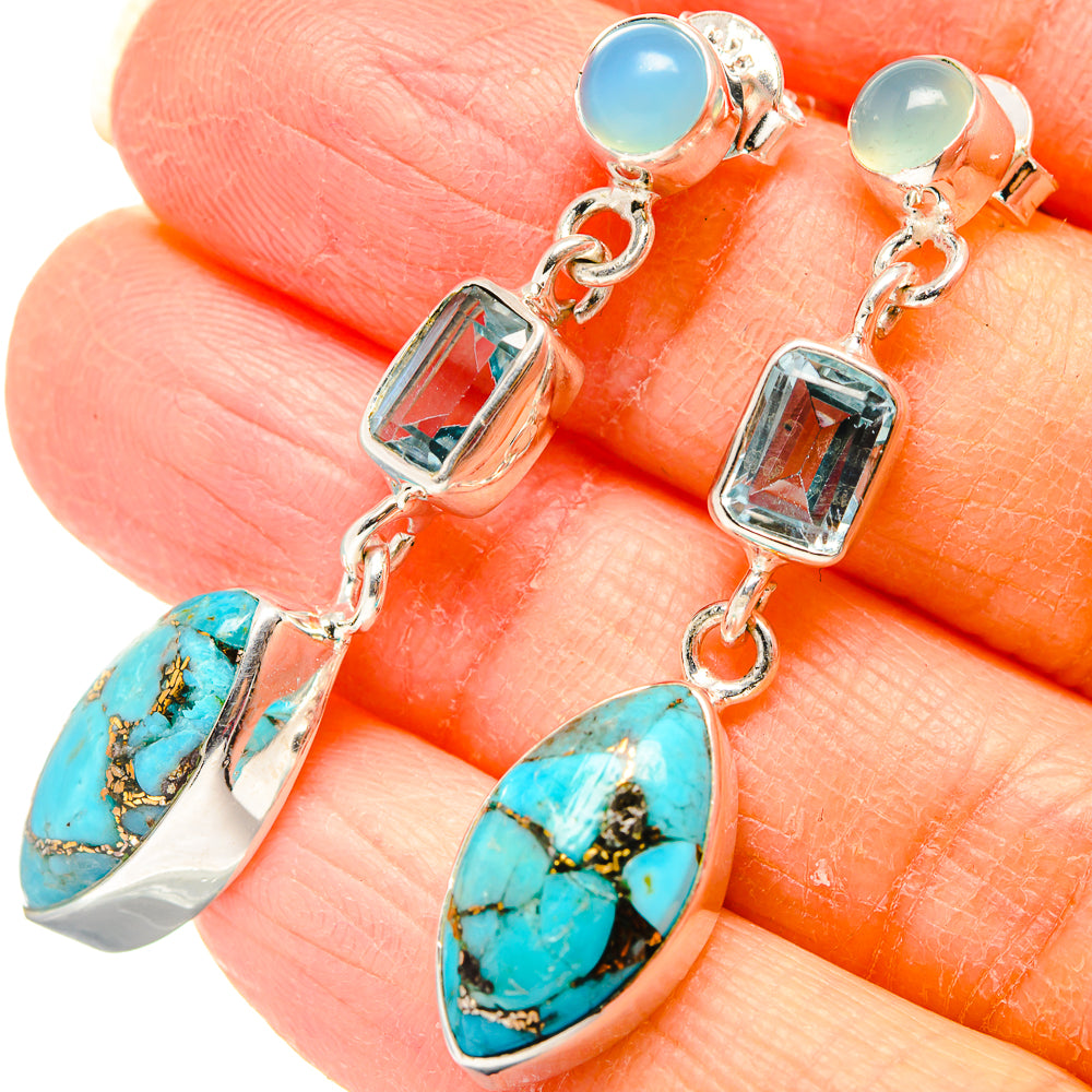 Blue Copper Composite Turquoise Earrings handcrafted by Ana Silver Co - EARR431058