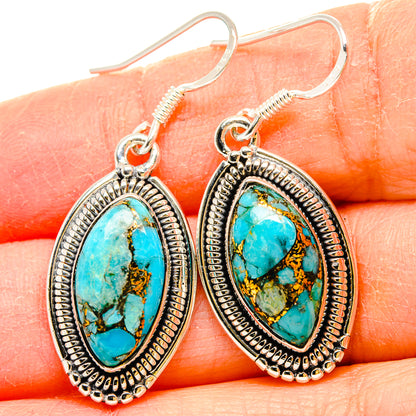 Turquoise oval drop earrings, 925 sterling silver teardrop-shaped bezel, hook