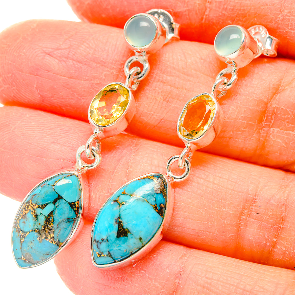Blue Copper Composite Turquoise Earrings handcrafted by Ana Silver Co - EARR431087