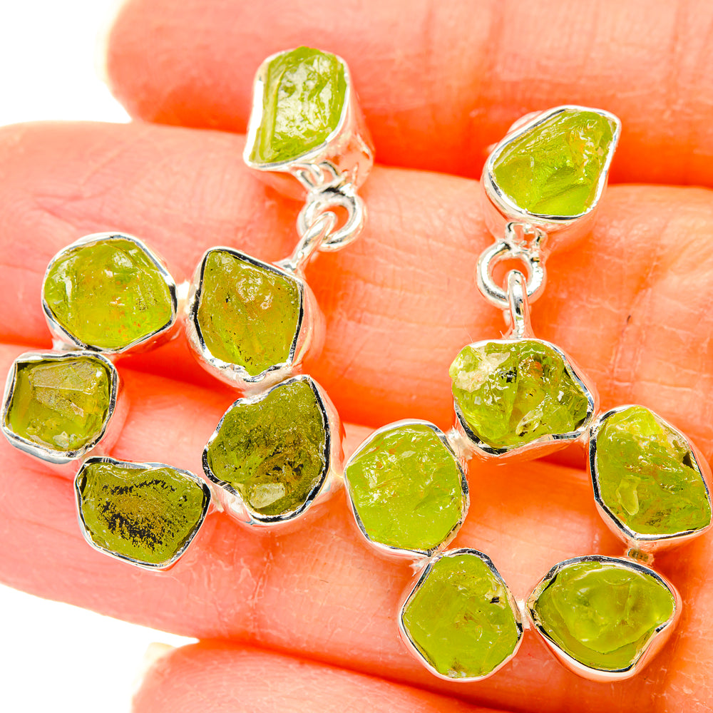 Rough peridot earrings in 925 sterling silver with green rough stone clusters