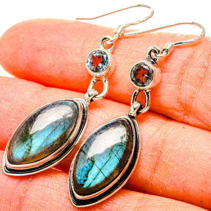 Sterling silver drop earrings with oval blue labradorite stones and multicolor round accents