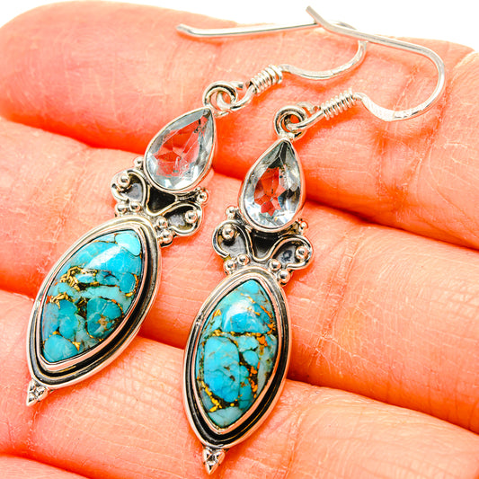 Blue Copper Composite Turquoise Earrings handcrafted by Ana Silver Co - EARR431150