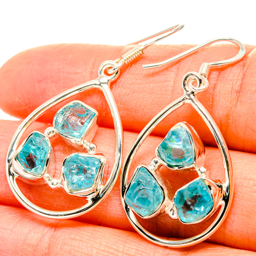 Rough apatite earrings in sterling silver, hoop with turquoise stone clusters