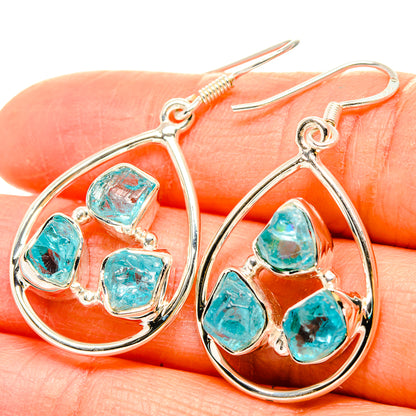 Rough apatite earrings in sterling silver, hoop with turquoise stone clusters