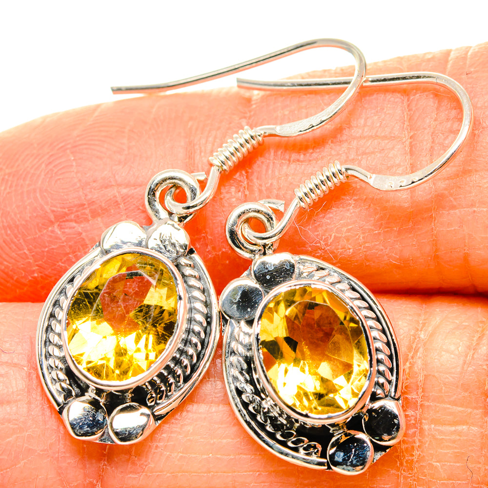 Faceted citrine drop earrings in 925 sterling silver, yellow oval stones, ornate frames