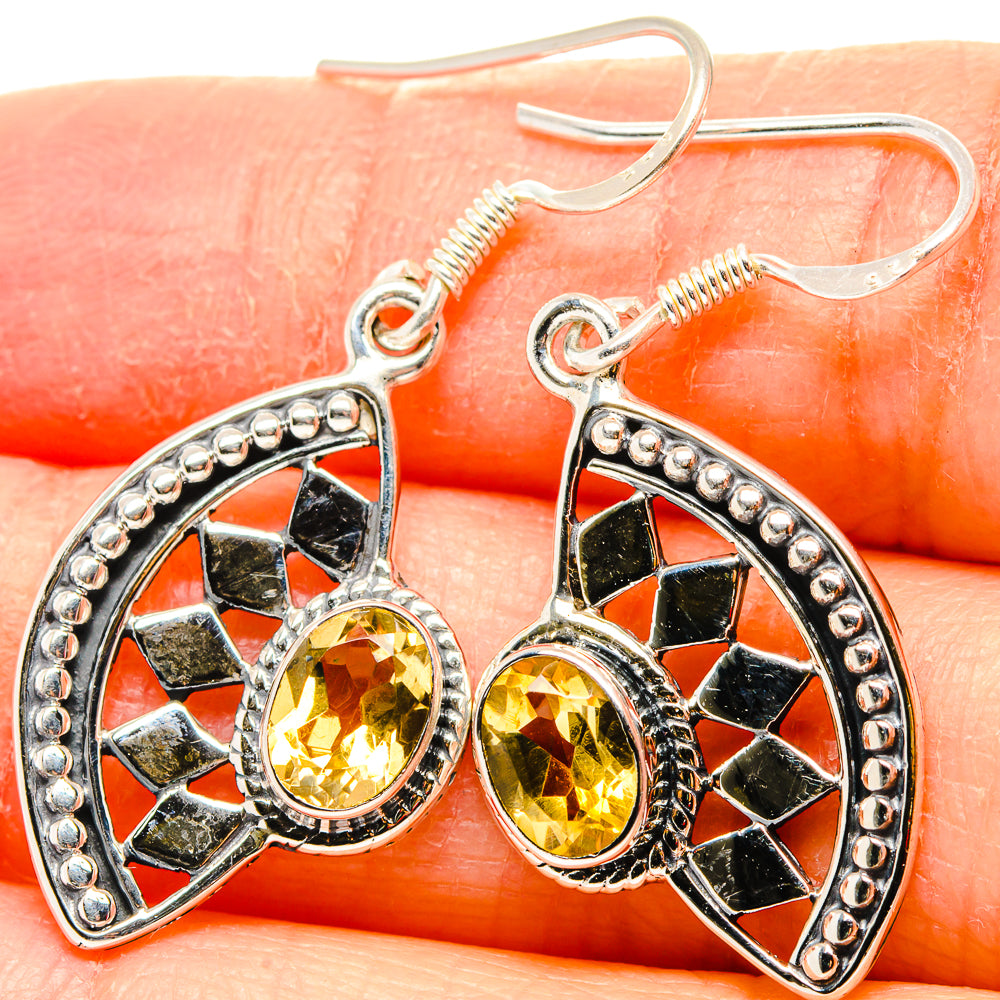925 sterling silver drop earrings with faceted oval citrine and dark mosaic frames