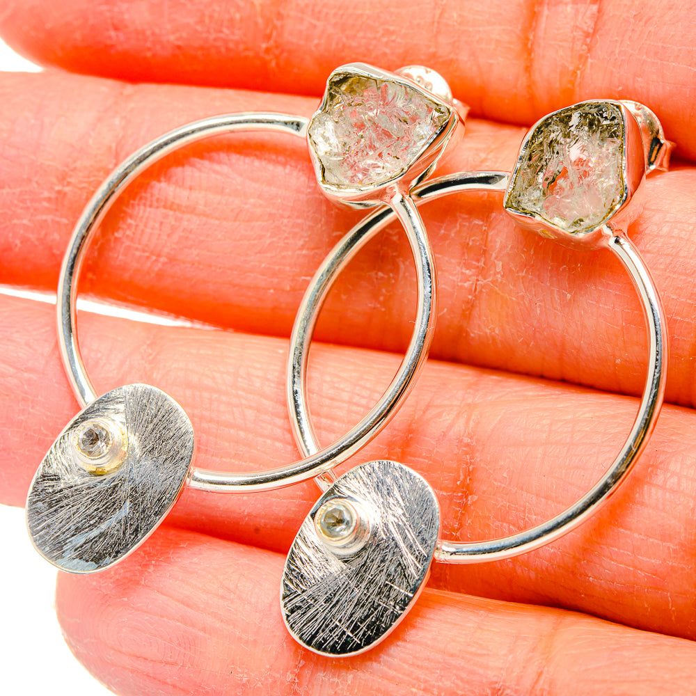 Sterling silver hoop earrings with rough white quartz and brushed oval dangles