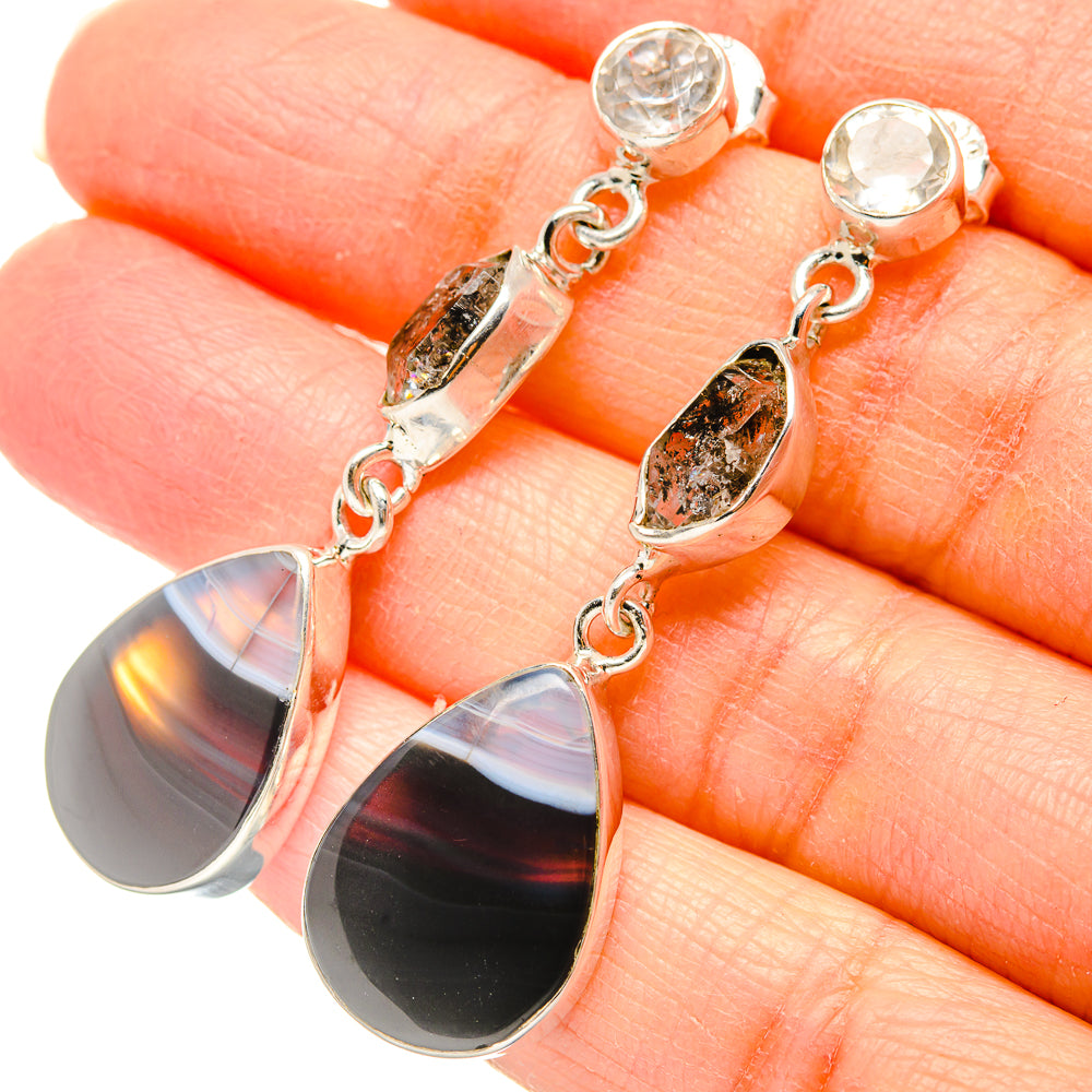 Black Botswana Agate Earrings handcrafted by Ana Silver Co - EARR431342
