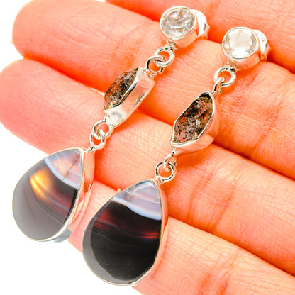 Black Botswana Agate Earrings handcrafted by Ana Silver Co - EARR431342