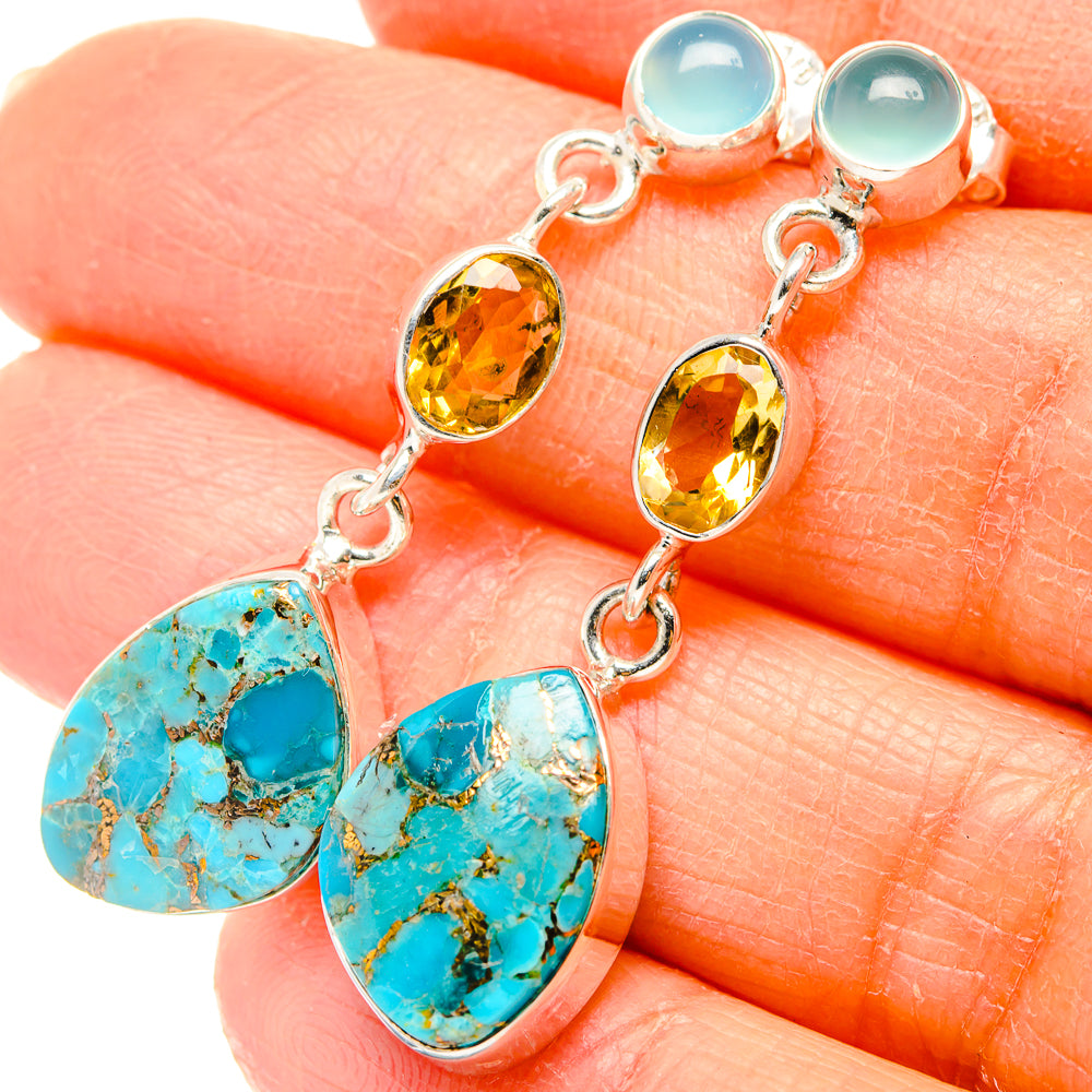 Blue Copper Composite Turquoise Earrings handcrafted by Ana Silver Co - EARR431366
