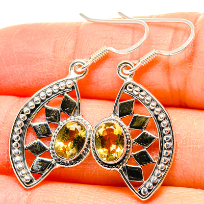 925 sterling silver citrine drop earrings, oval faceted yellow gems in black starburst halos