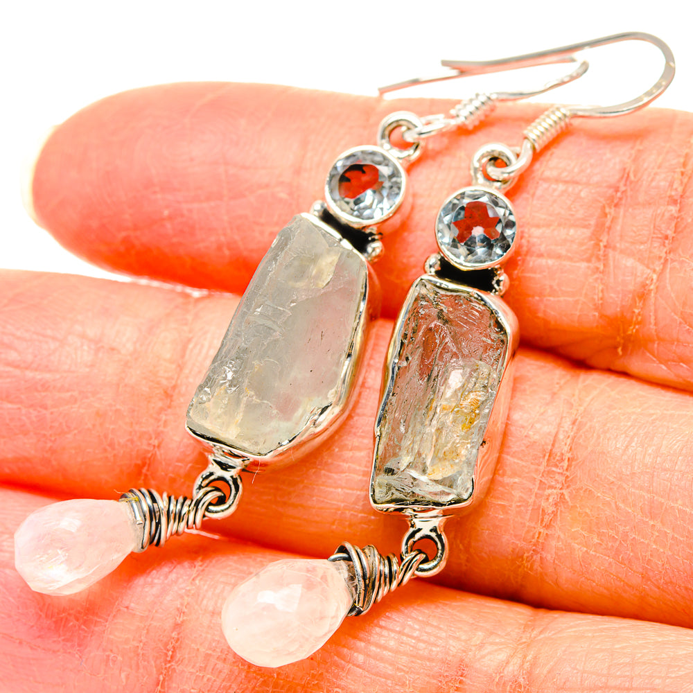 Aquamarine, Blue Topaz, Rainbow Moonstone Earrings handcrafted by Ana Silver Co - EARR431425