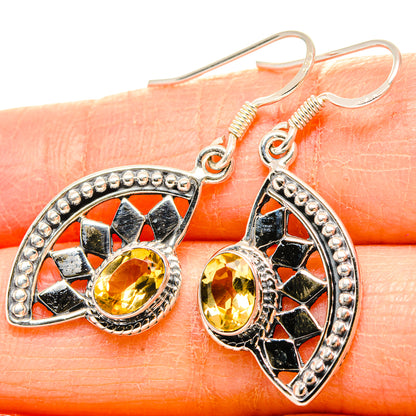 925 sterling silver oval citrine drop earrings with black enamel mosaic and beaded edge