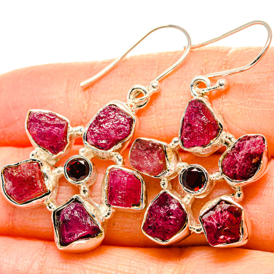 Pink Tourmaline, Garnet Earrings handcrafted by Ana Silver Co - EARR431430