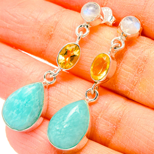 Amazonite, Citrine, Rainbow Moonstone Earrings handcrafted by Ana Silver Co - EARR431437