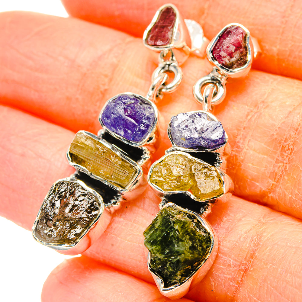 Green Tourmaline, Citrine, Tanzanite, Pink Tourmaline Earrings handcrafted by Ana Silver Co - EARR431439