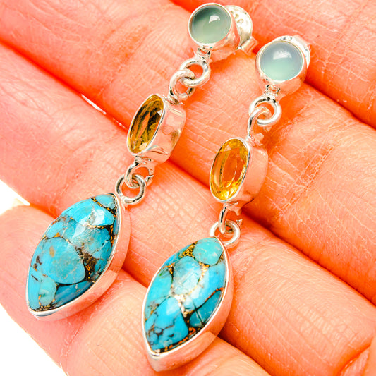 Blue Copper Composite Turquoise, Citrine, Aqua Chalcedony Earrings handcrafted by Ana Silver Co - EARR431441