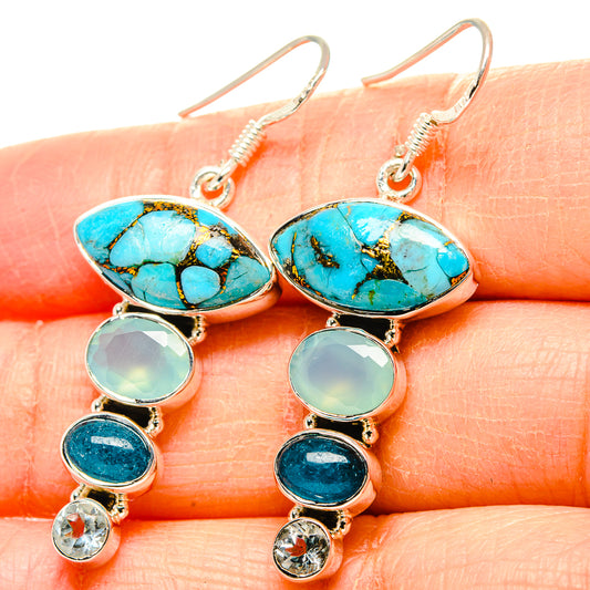Blue Copper Composite Turquoise, Aqua Chalcedony, Apatite, Blue Topaz Earrings handcrafted by Ana Silver Co - EARR431450