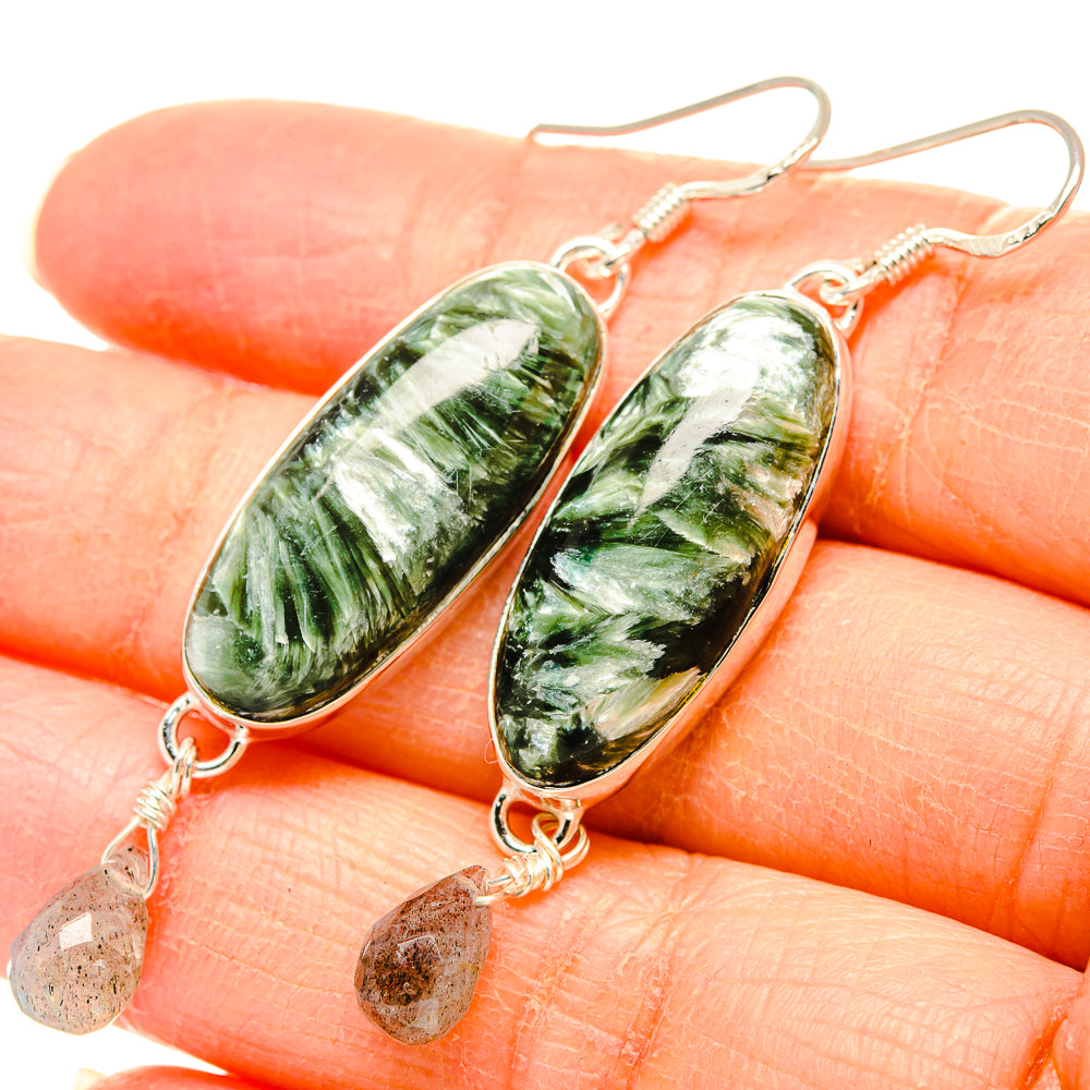 Seraphinite, Labradorite Earrings handcrafted by Ana Silver Co - EARR431456