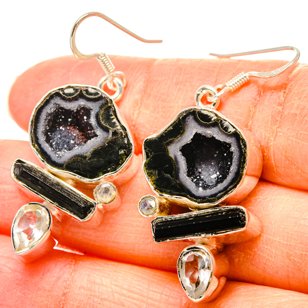 Coconut Geode Slice, Green Tourmaline, White Quartz Earrings handcrafted by Ana Silver Co - EARR431460