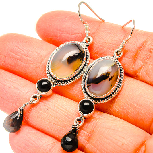 Montana Agate, Black Onyx Earrings handcrafted by Ana Silver Co - EARR431461