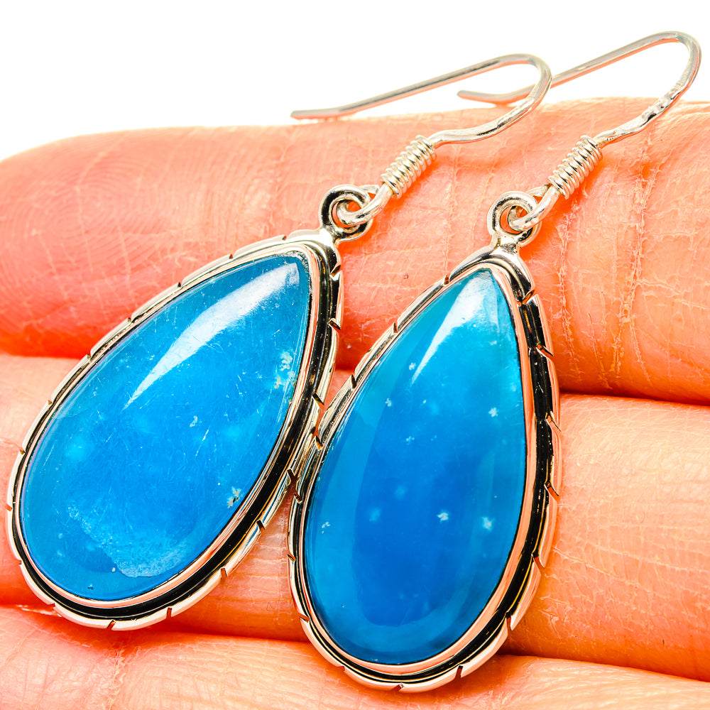 Apatite teardrop earrings with blue cabochon gemstones, 925 sterling silver hooks