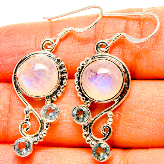 Rainbow Moonstone, Blue Topaz Earrings handcrafted by Ana Silver Co - EARR431519