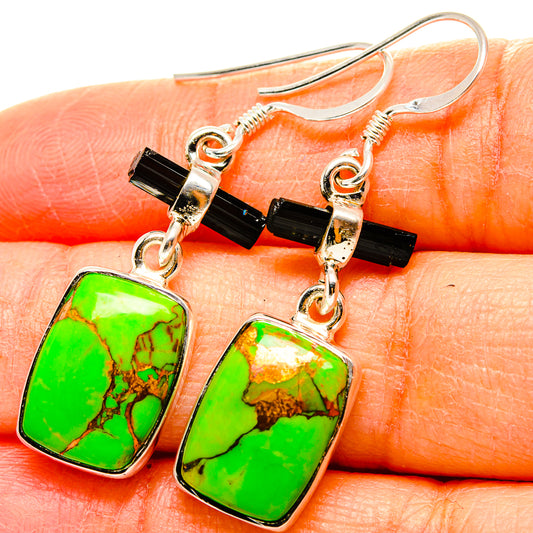 Green Copper Composite Turquoise, Black Onyx Earrings handcrafted by Ana Silver Co - EARR431521