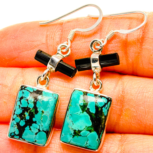 Tibetan Turquoise, Black Onyx Earrings handcrafted by Ana Silver Co - EARR431536