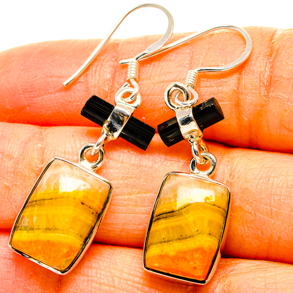 Bumble Bee Jasper, Black Onyx Earrings handcrafted by Ana Silver Co - EARR431542