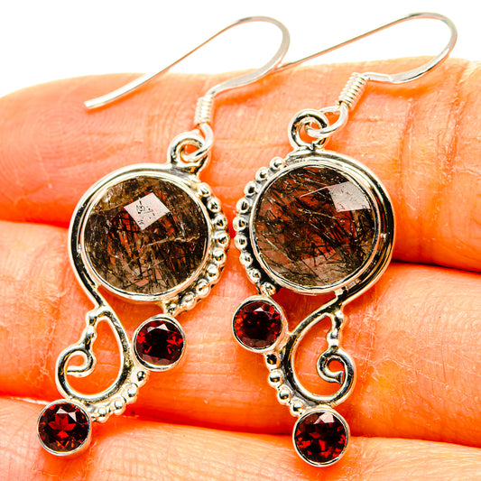 Tourmalinated Quartz, Garnet Earrings handcrafted by Ana Silver Co - EARR431544