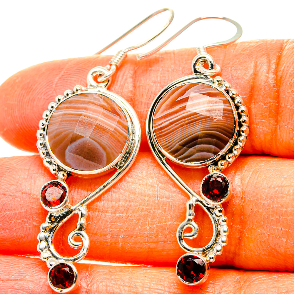 Botswana Agate, Garnet Earrings handcrafted by Ana Silver Co - EARR431550