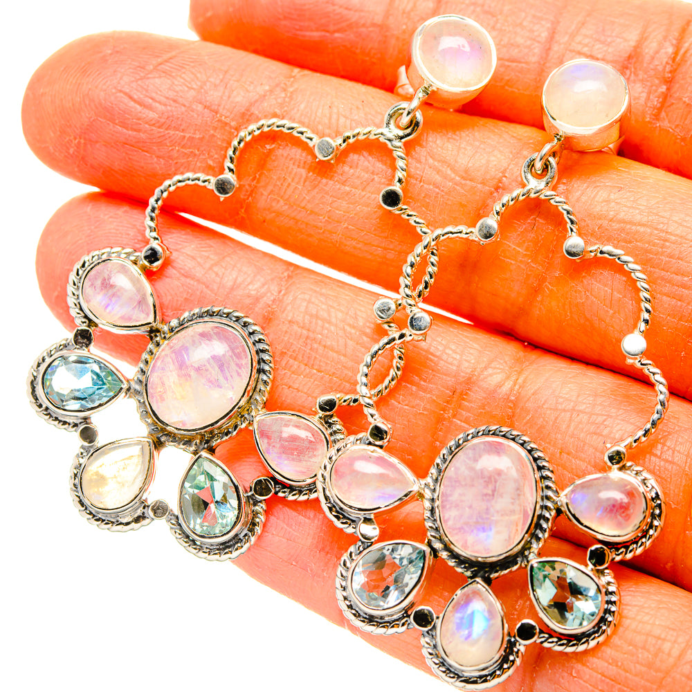 Rainbow Moonstone, Blue Topaz Earrings handcrafted by Ana Silver Co - EARR431554