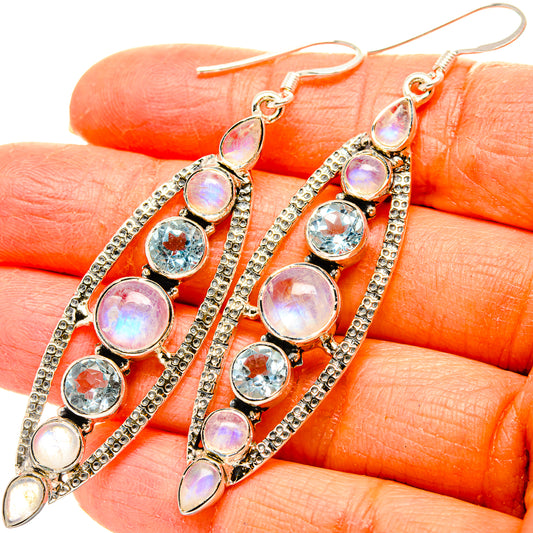Rainbow Moonstone, Blue Topaz Earrings handcrafted by Ana Silver Co - EARR431555