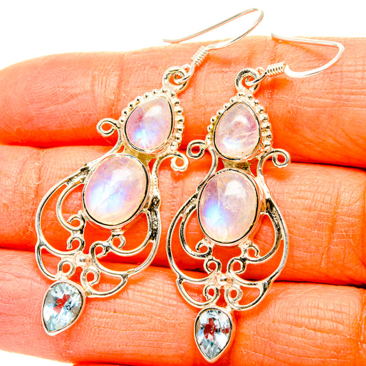 Rainbow Moonstone, Blue Topaz Earrings handcrafted by Ana Silver Co - EARR431559