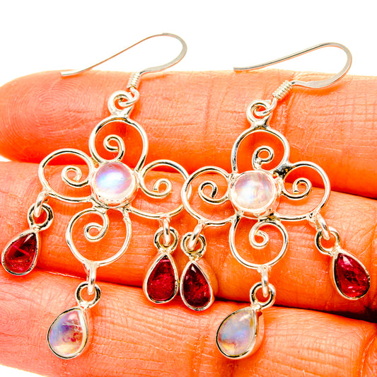 Rainbow Moonstone, Garnet Earrings handcrafted by Ana Silver Co - EARR431560