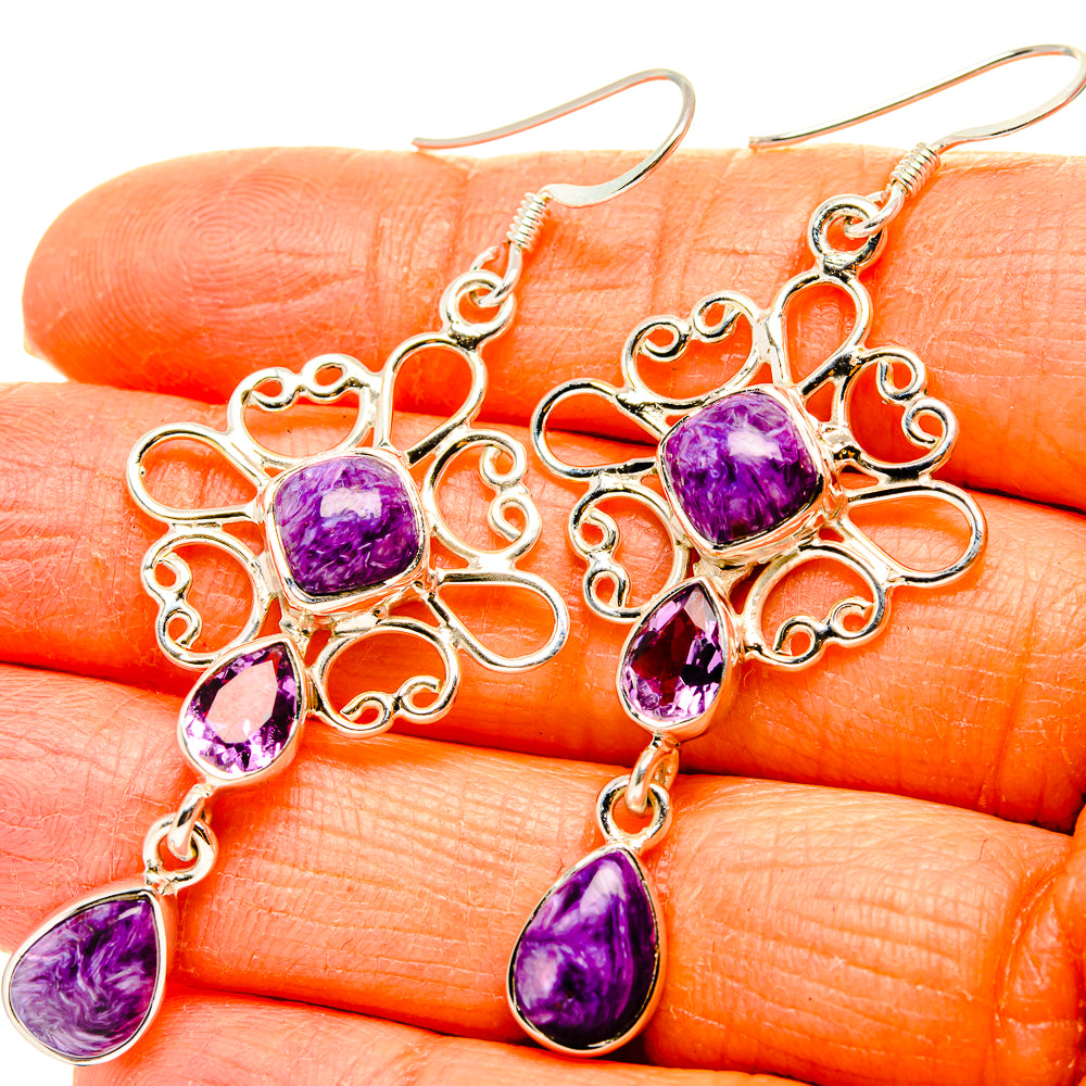 Sterling silver filigree amethyst earrings with purple round and teardrop drops