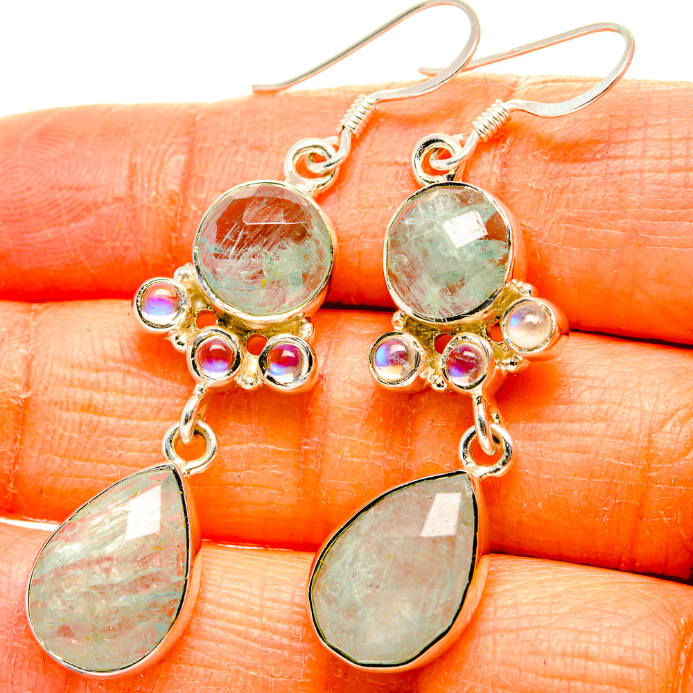 Aquamarine, Rainbow Moonstone Earrings handcrafted by Ana Silver Co - EARR431563