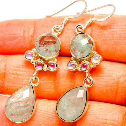 Aquamarine, Rainbow Moonstone Earrings handcrafted by Ana Silver Co - EARR431563
