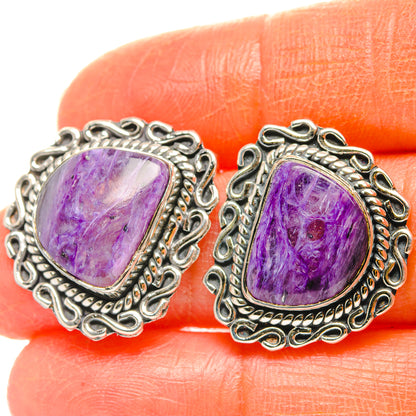 Charoite Earrings handcrafted by Ana Silver Co - EARR428549