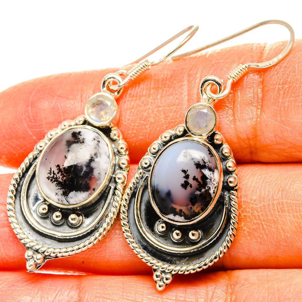 Dendritic Opal, Rainbow Moonstone Earrings handcrafted by Ana Silver Co - EARR428552