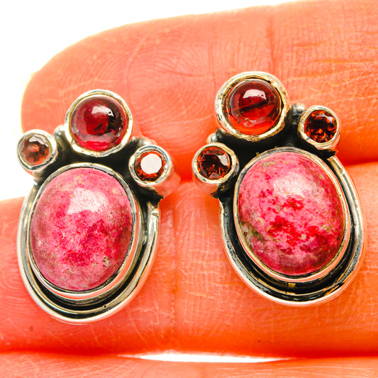 Thulite, Garnet Earrings handcrafted by Ana Silver Co - EARR428566